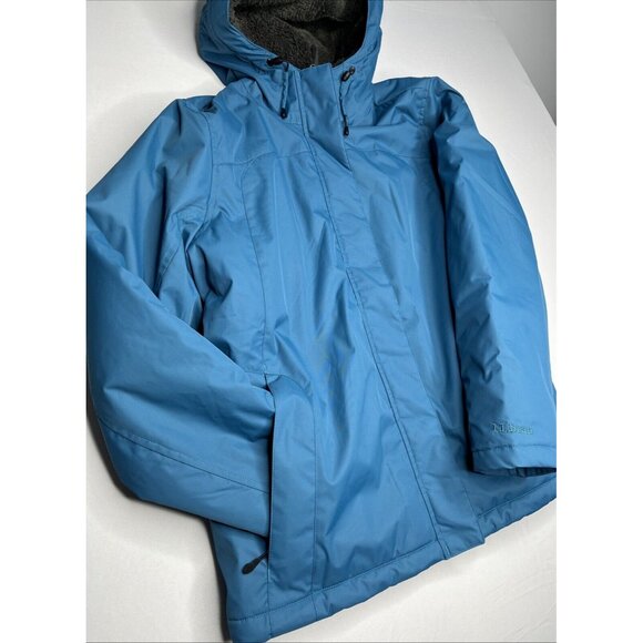 LL Bean Winter Warmer Jacket Women 1X REG Blue Fleece Lined Hood Zip Pocket Snap - Picture 2 of 14